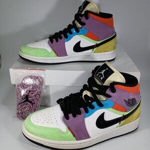 Nike Air Jordan 1 Mid SE Women's Size 8.5 Lightbulb Multicolor w/Box Extra Laces